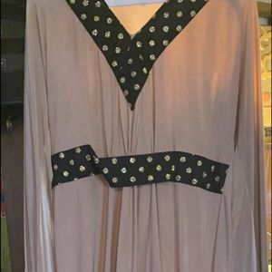 Tan with polkadots neckline Waistline and arm